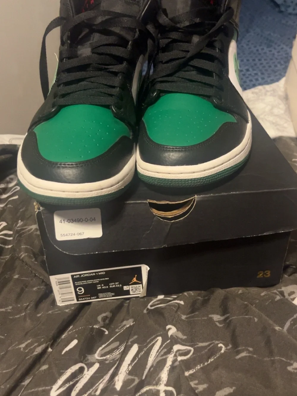 Jordan 1 Mid Men's Sneakers - Green/Black/White with Red Wings